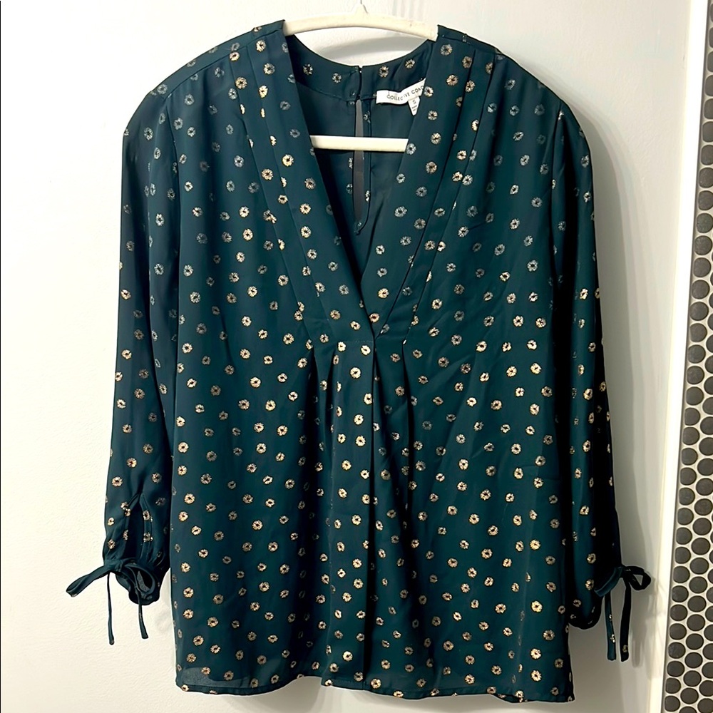 Collective Concepts Green 3/4 Sleeve Pleated Blouse